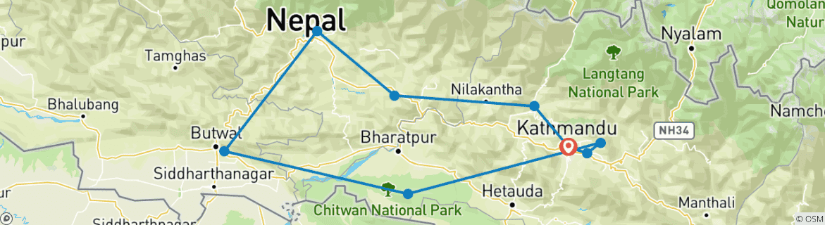 Foto van een kaart met de route van de rondreis