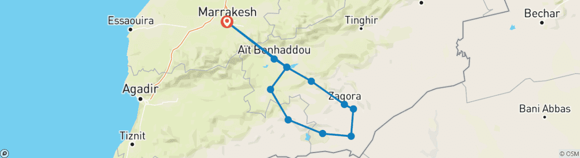 Karte mit der Reiseroute