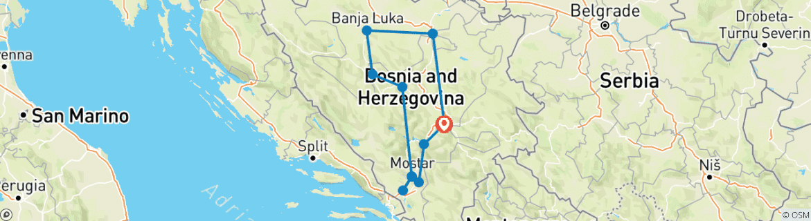 Karte mit der Reiseroute