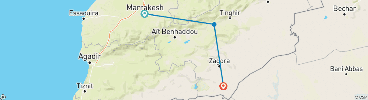 Image of a map showing the route of the tour