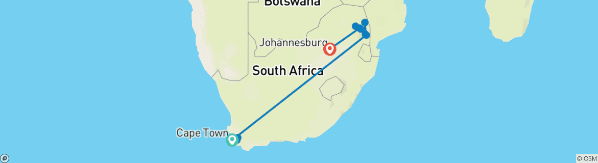 Foto van een kaart met de route van de rondreis