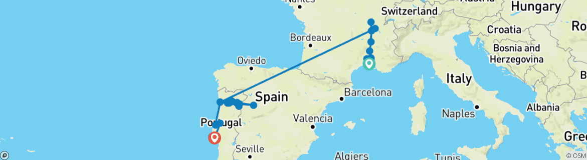 Image d'une carte montrant l'itinéraire du circuit