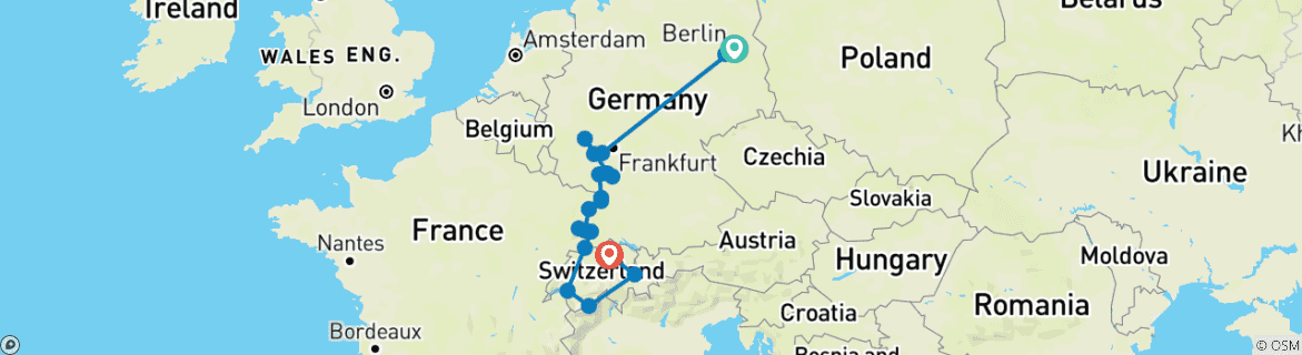 Image d'une carte montrant l'itinéraire du circuit