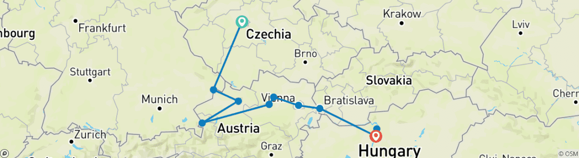 Image of a map showing the route of the tour