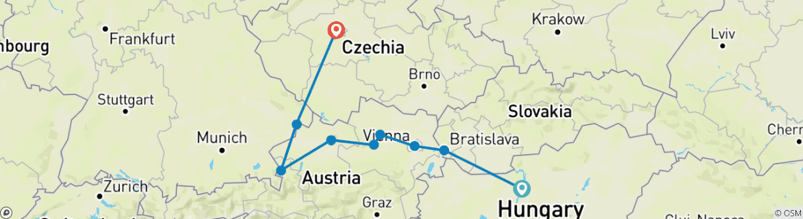 Mapa de Mercados de Navidad en el Danubio y Praga Clásica 2027