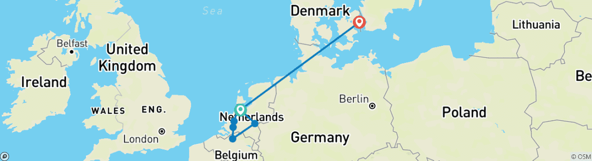 Foto van een kaart met de route van de rondreis