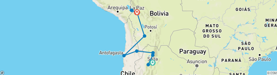 Foto van een kaart met de route van de rondreis