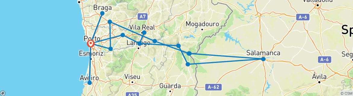 Image d'une carte montrant l'itinéraire du circuit