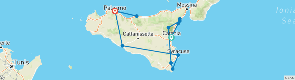 Image d'une carte montrant l'itinéraire du circuit