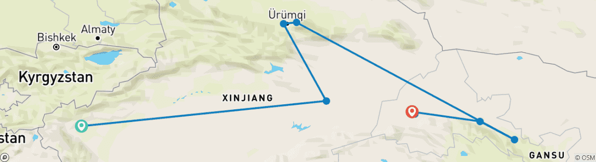 Image of a map showing the route of the tour