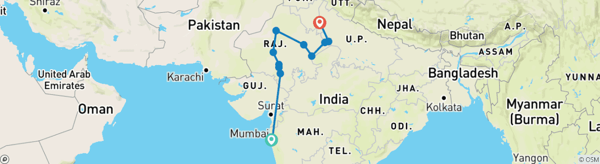 Karte mit der Reiseroute