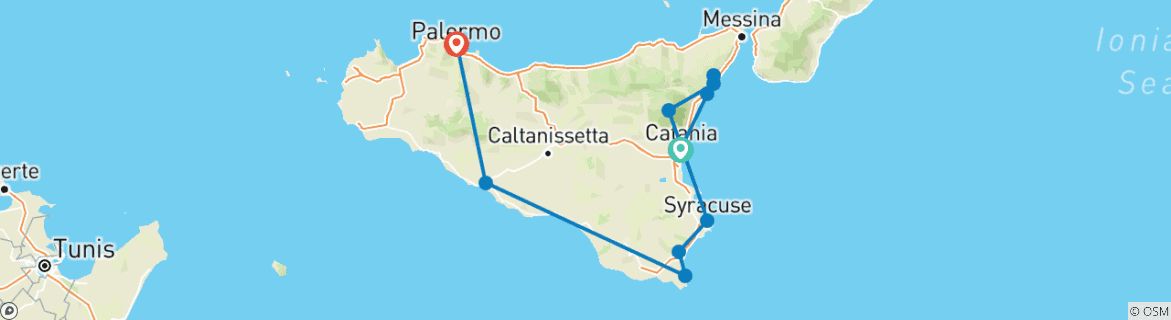 Image d'une carte montrant l'itinéraire du circuit