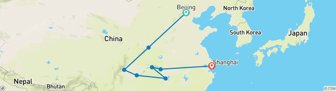 Image of a map showing the route of the tour