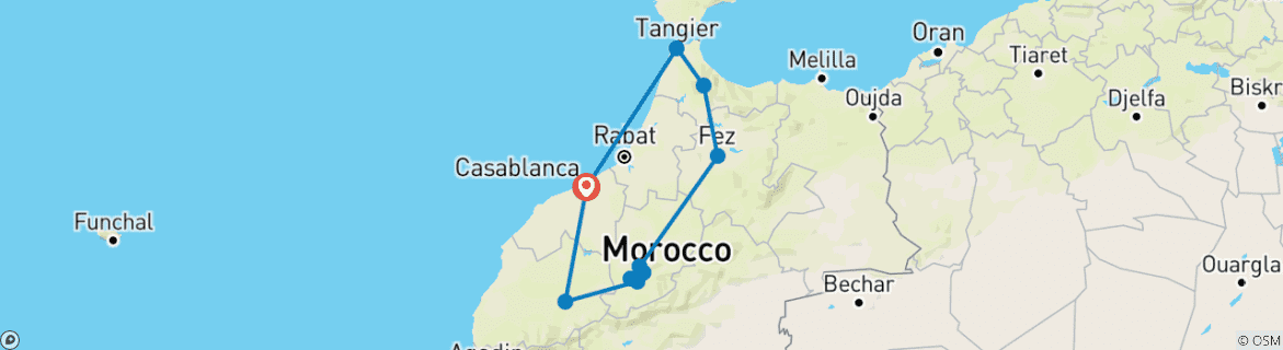 Image of a map showing the route of the tour