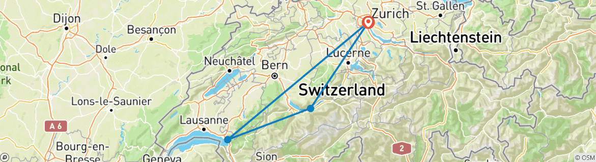 Image of a map showing the route of the tour