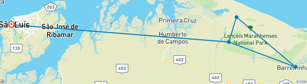 Image d'une carte montrant l'itinéraire du circuit