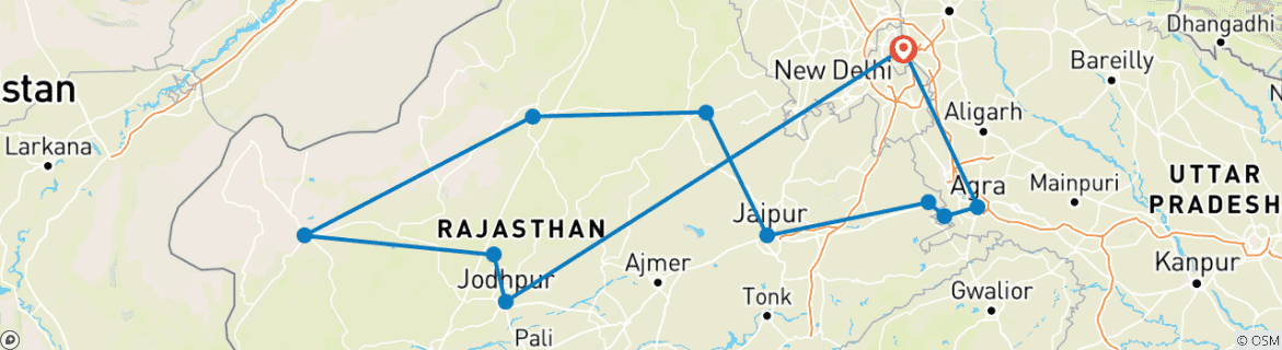 Karte mit der Reiseroute