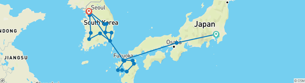 Image of a map showing the route of the tour