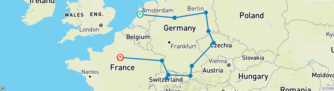 Foto van een kaart met de route van de rondreis