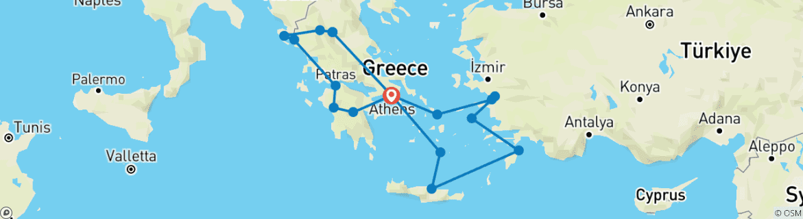 Carte du circuit La magnifique mer Égée, le Péloponnèse et le nord de la Grèce Ext