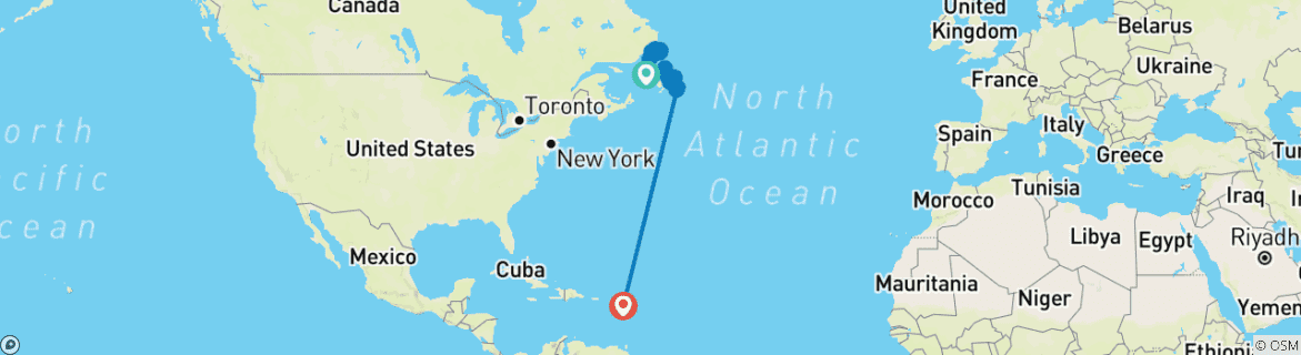 Image of a map showing the route of the tour