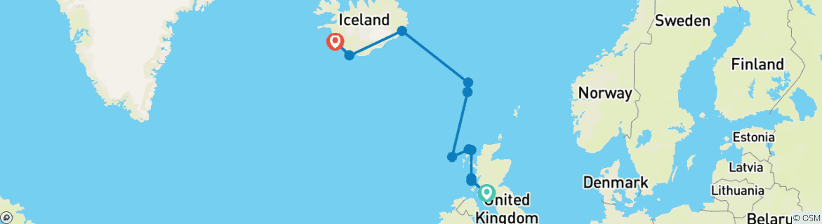 Image of a map showing the route of the tour
