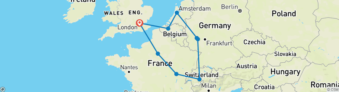 Kaart van Europa proeft met Londen