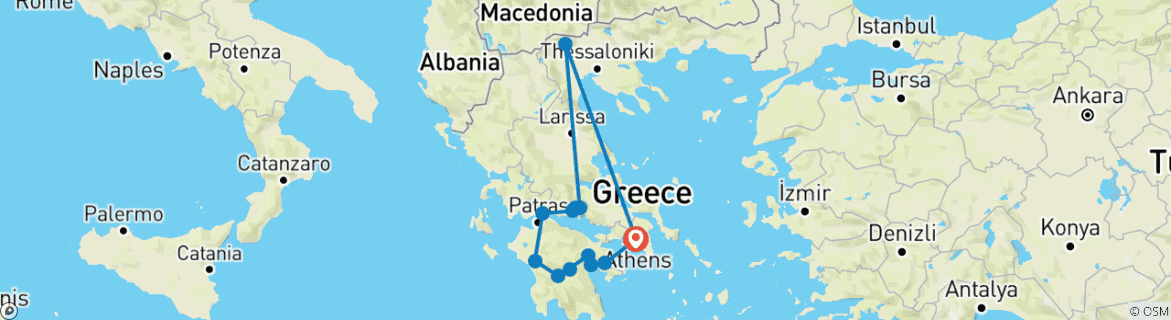 Carte du circuit Circuit classique de 3 jours : Epidaure, Mycènes, Olympie, Delphes