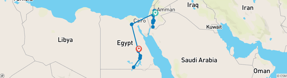 Image of a map showing the route of the tour