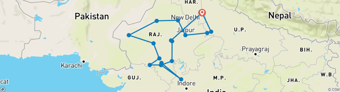 Image of a map showing the route of the tour