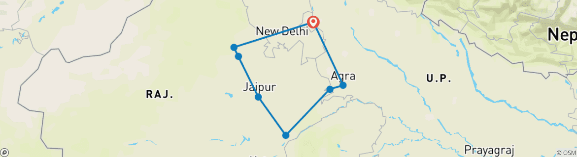 Carte du circuit Le patrimoine du Rajasthan et le sentier des tigres de Ranthambore par G Experiences