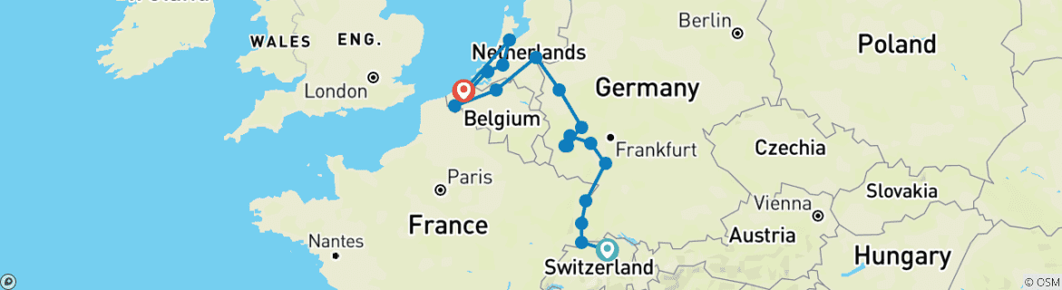 Image d'une carte montrant l'itinéraire du circuit