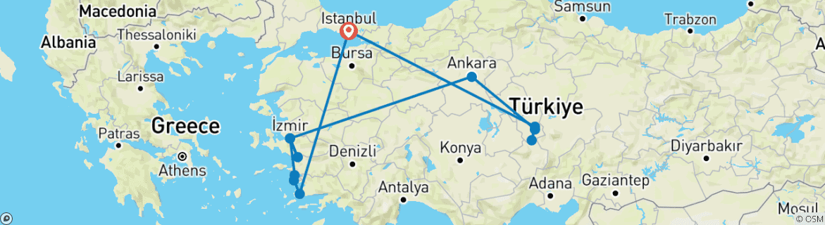 Foto van een kaart met de route van de rondreis