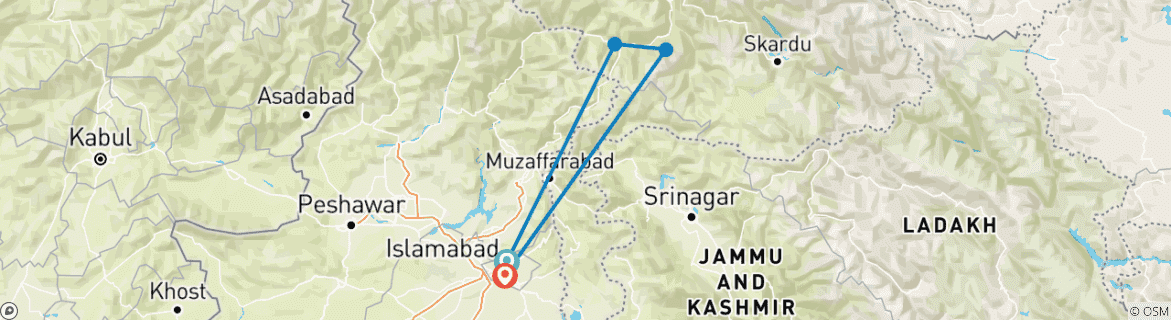 Image d'une carte montrant l'itinéraire du circuit