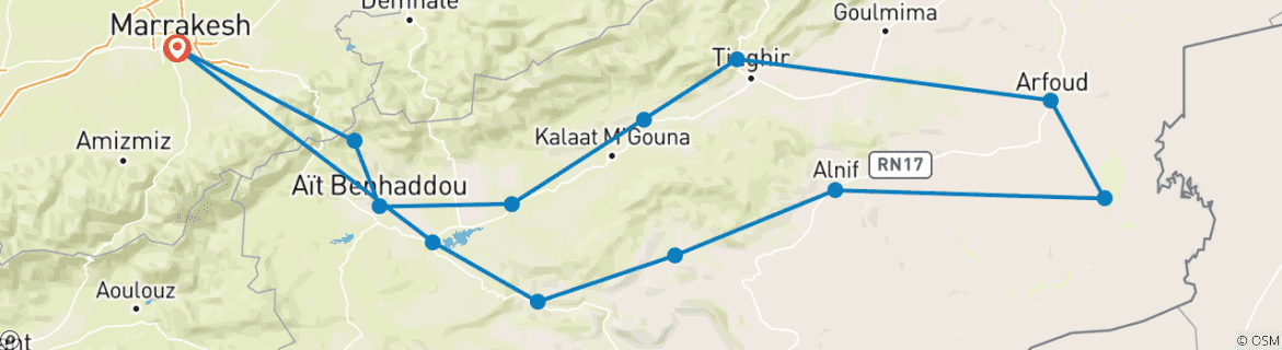 Image d'une carte montrant l'itinéraire du circuit