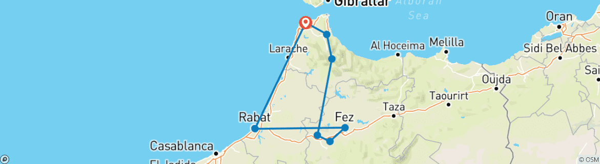 Image d'une carte montrant l'itinéraire du circuit