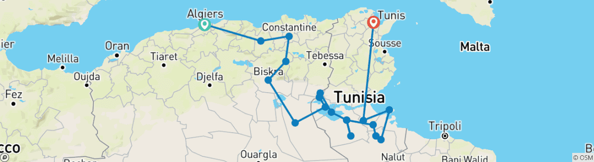 Image d'une carte montrant l'itinéraire du circuit