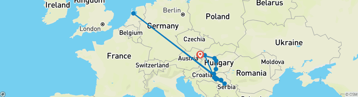 Image of a map showing the route of the tour