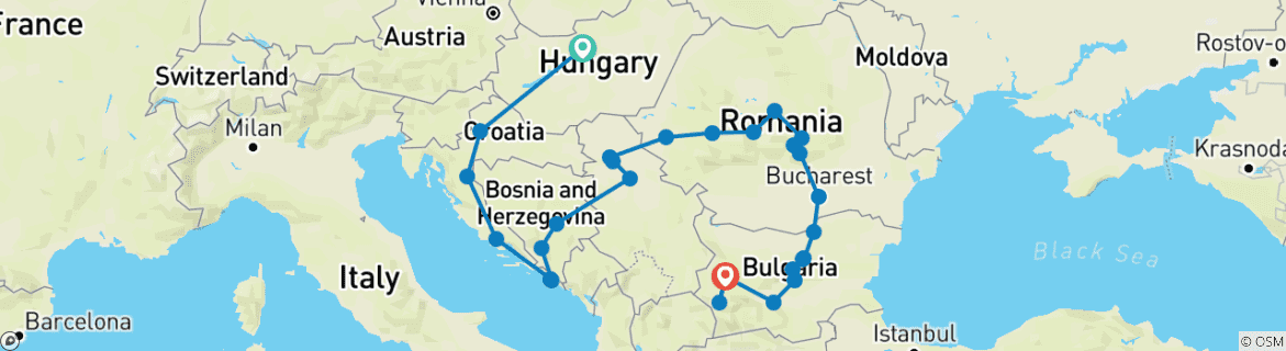 Foto van een kaart met de route van de rondreis