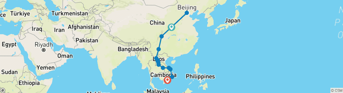 Mapa de DE BEIJING A HO CHI MINH (28 días) Explorador de Extremo Oriente