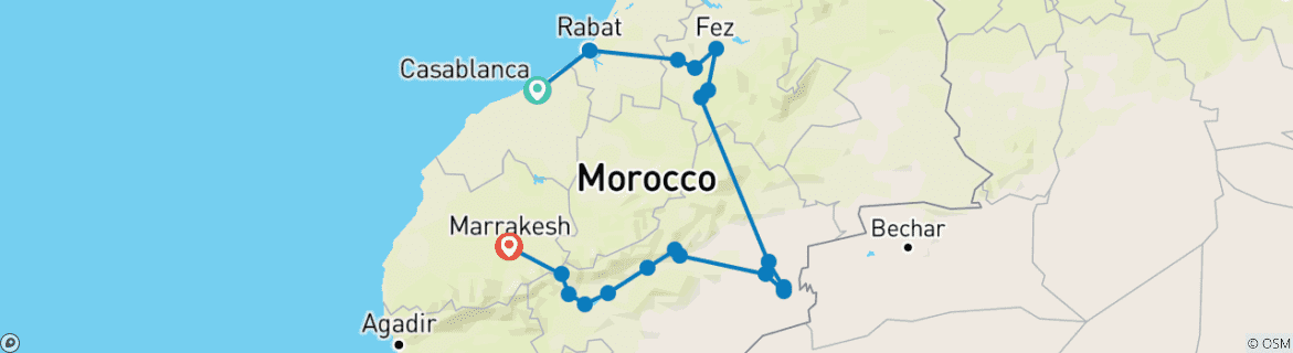 Karte mit der Reiseroute