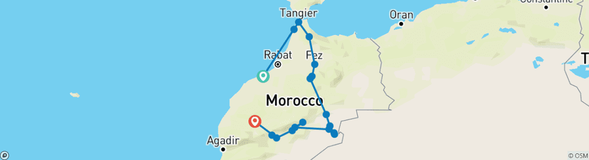 Image d'une carte montrant l'itinéraire du circuit