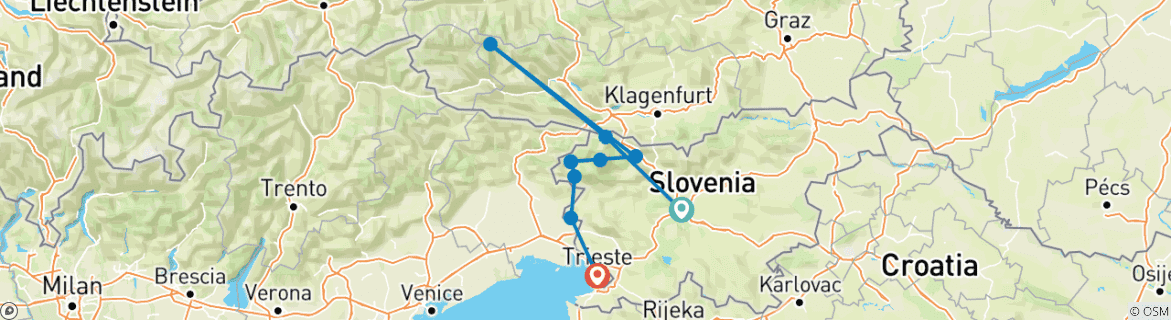 Image of a map showing the route of the tour