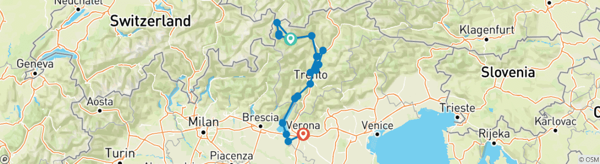 Image of a map showing the route of the tour