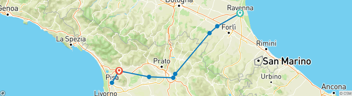 Karte mit der Reiseroute