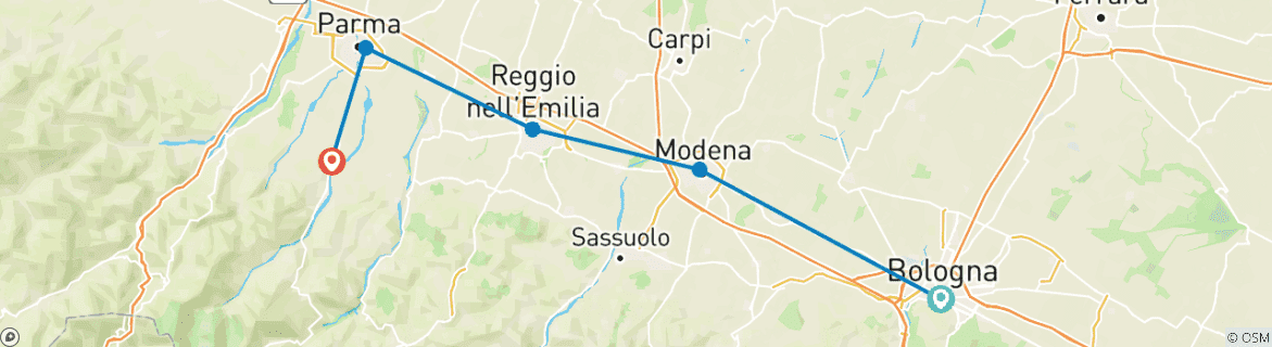 Foto van een kaart met de route van de rondreis