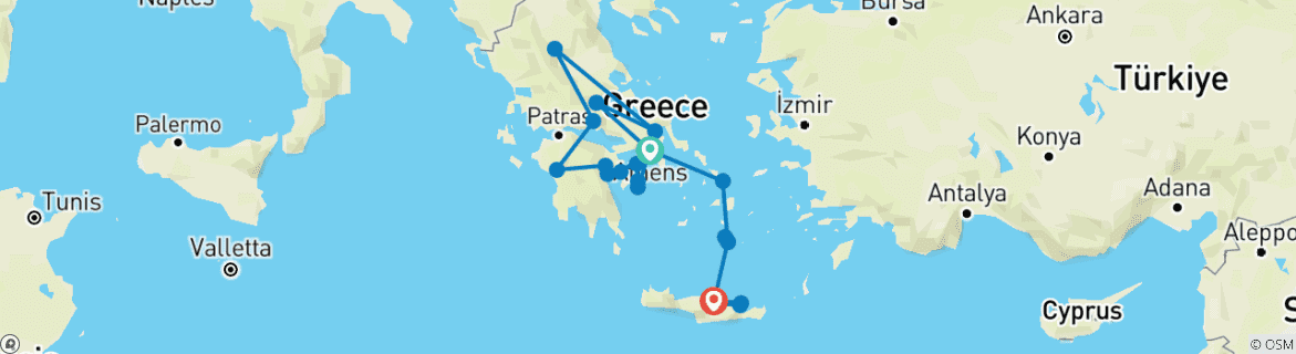 Karte von Griechenland Entdeckerreise & Inseln 14 Tage