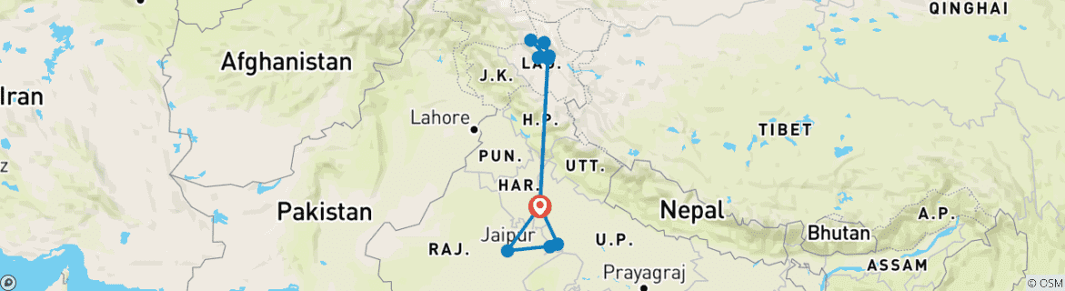 Karte mit der Reiseroute