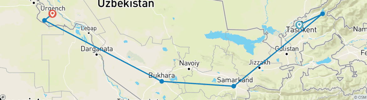 Image d'une carte montrant l'itinéraire du circuit