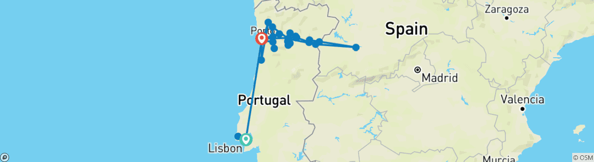 Image of a map showing the route of the tour
